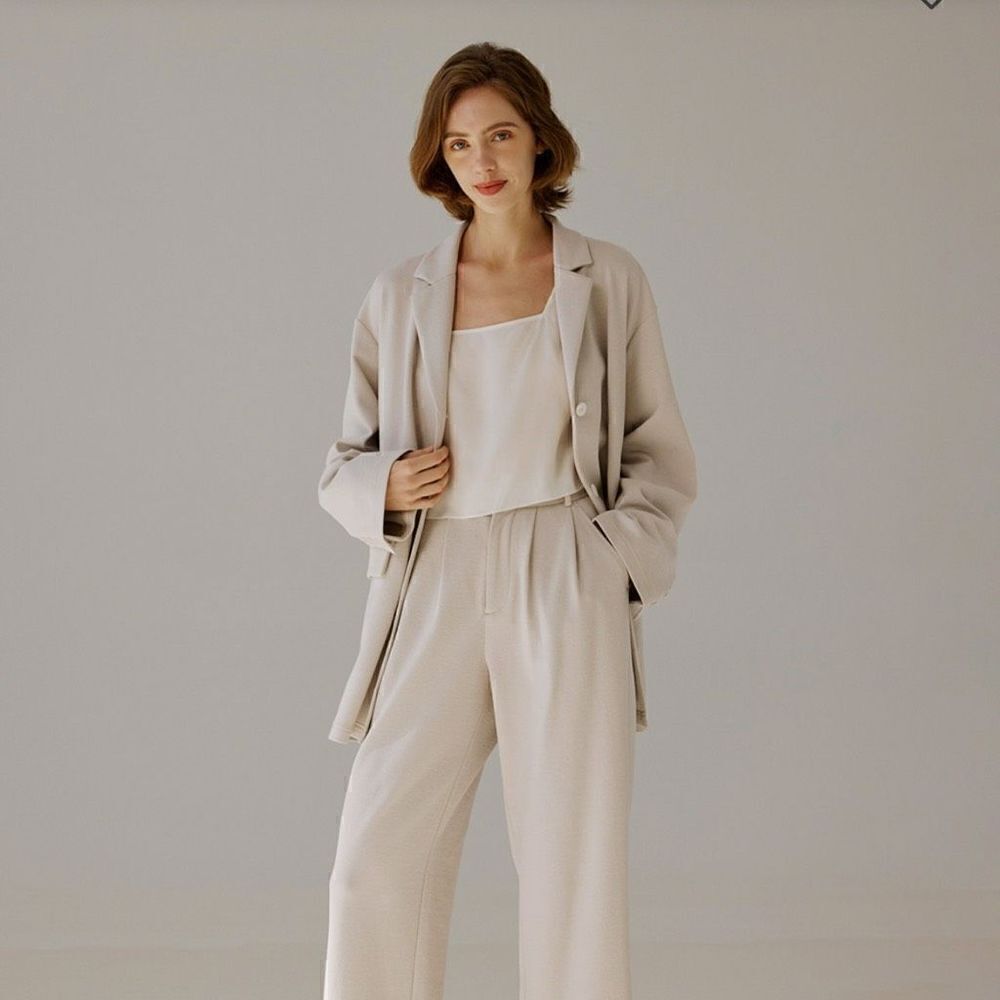 Nap Women Large Loose Single Breasted Blazer Sports Coat Jacket Ivory Peak Lapel